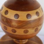 Folk Art Parquetry Carved Wood Lamp, Dots