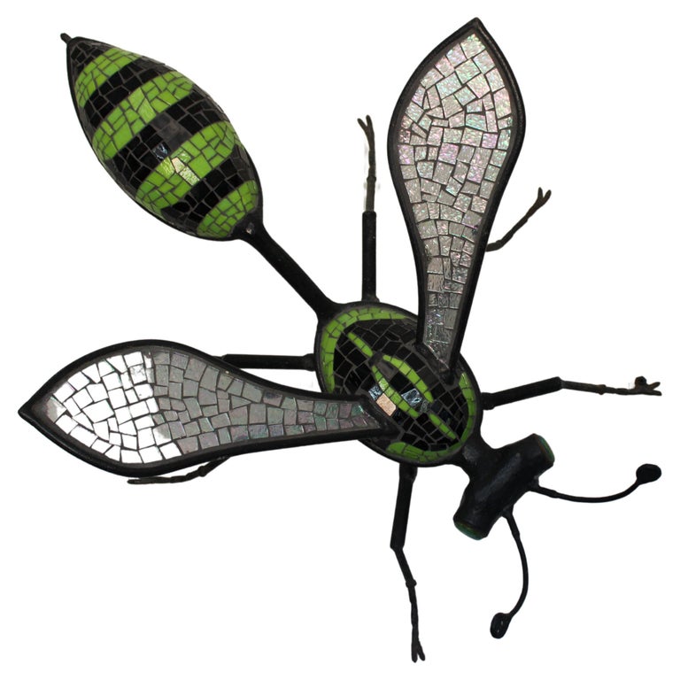 Giant Wasp Wrought Iron & Mosaic Wall Sculpture circa 1999