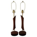 Pair of Lathe Cut Walnut Lamps on Marble Bases