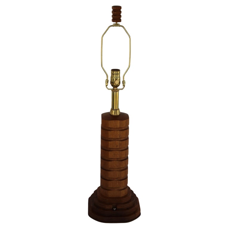 Folk Art Carved Wood Lamp, small circa 1960s