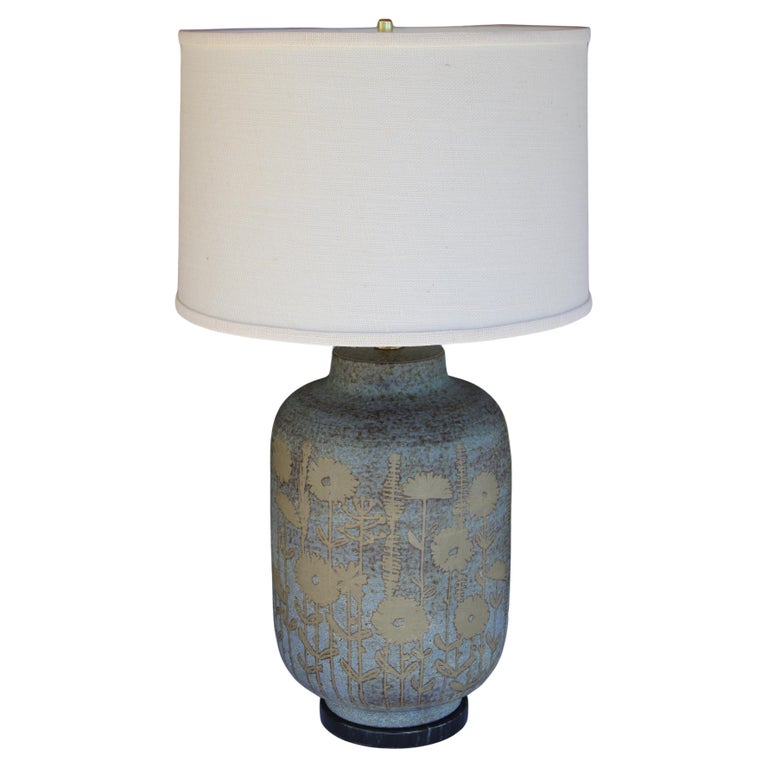 Ceramic Table Lamp on Marble Base, signed ITALY circa 1950s