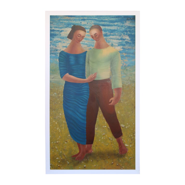 Painting by Flavio E. Cabral (1916-1990) titled Two Figures circa 1970s