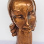 Art Deco Copper Sculpture Female Portrait