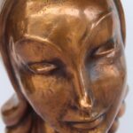 Art Deco Copper Sculpture Female Portrait