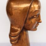 Art Deco Copper Sculpture Female Portrait
