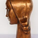 Art Deco Copper Sculpture Female Portrait