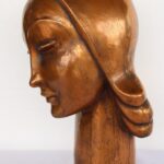 Art Deco Copper Sculpture Female Portrait