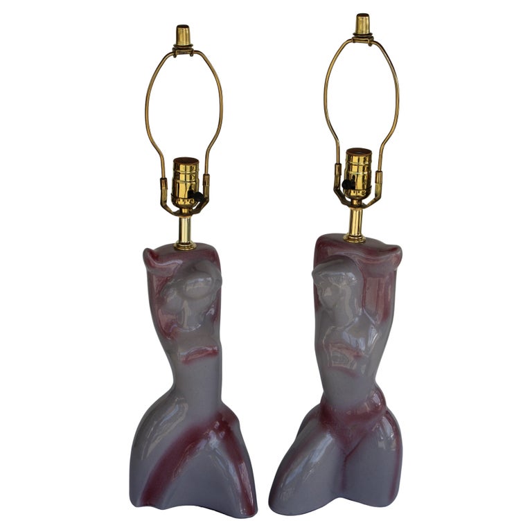 Ceramic Male, Female Lamps Circa 1970s