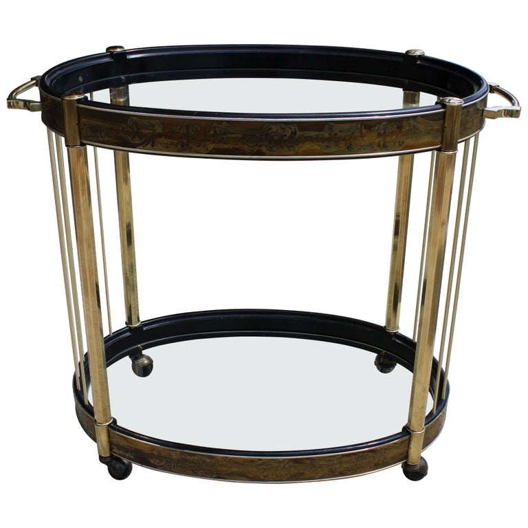 Mastercraft Etched Brass Bar Cart by Bernhard Rohne by Bernard Rohne circa 1970s