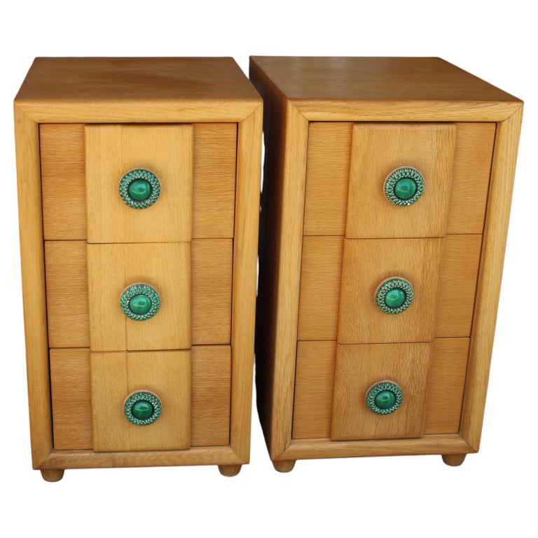 Pair of Nightstands with Green Ceramic Handles by Karpen Furniture by Karpen Furniture circa 1940s