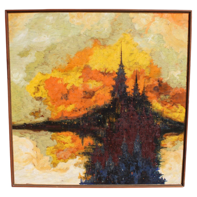 Oil Painting on Board by Ron Stokes titled Cathedrals in Foggy Florence circa 1980s