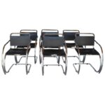 Six MR 20 Black Leather Arm Chairs by Mies van der Rohe