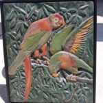 Carved Wood Panel with Two Parrots