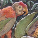 Carved Wood Panel with Two Parrots