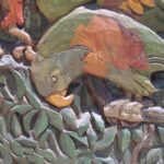 Carved Wood Panel with Two Parrots