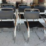 Six MR 20 Black Leather Arm Chairs by Mies van der Rohe