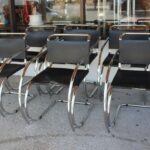 Six MR 20 Black Leather Arm Chairs by Mies van der Rohe