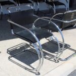 Six MR 20 Black Leather Arm Chairs by Mies van der Rohe