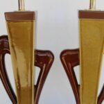 Pair of Abstract Ceramic and Wood Lamps
