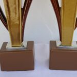 Pair of Abstract Ceramic and Wood Lamps