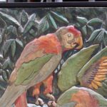 Carved Wood Panel with Two Parrots