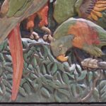 Carved Wood Panel with Two Parrots