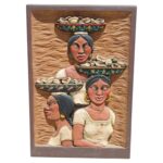 Carved Frame with Three Women with Mesmerizing Eyes carrying Flowers