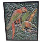 Carved Wood Panel with Two Parrots