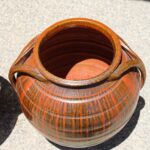Pair of Handled Orange, Charcoal Stoneware Planters