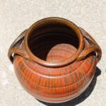 Pair of Handled Orange, Charcoal Stoneware Planters