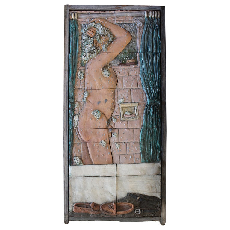 Ceramic Wall Sculpture of Man by Phil Schuster circa 1980s