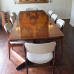 Dining Table, Eight Chairs, Two Leaves by Eric Buck, Made in Denmark