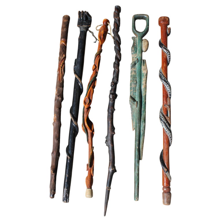Six Folk Art Carved and Painted Canes circa 1940s