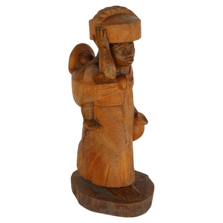 Wood Figure of Woman and Child by De La Rosa circa 1940s