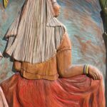 Hand-Carved Wood Panel “Two Ninas” by Jose Sevill, Folk Art, 1950s