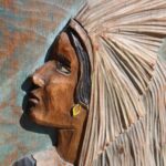Hand-Carved Wood Panel “Two Ninas” by Jose Sevill, Folk Art, 1950s
