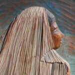Hand-Carved Wood Panel “Two Ninas” by Jose Sevill, Folk Art, 1950s