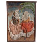 Hand-Carved Wood Panel “Two Ninas” by Jose Sevill, Folk Art, 1950s