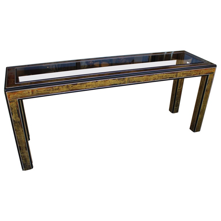 Mastercraft Etched Brass Console by Bernhard Rohne by Mastercraft 1970s