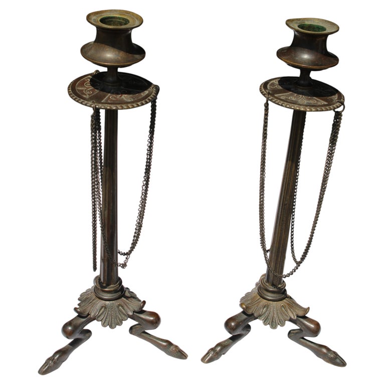 Pair of Bronze Candlesticks Attrib. to Ferdinand Barbedienne (1810-1892) circa 1900