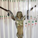 Bronze Lamp by Albert Reimann (cabachon jewels, glass rod, bead fringe)