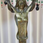 Bronze Lamp by Albert Reimann (cabachon jewels, glass rod, bead fringe)