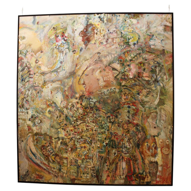 Outsider Abstract Mixed Media Painting circa 1990s