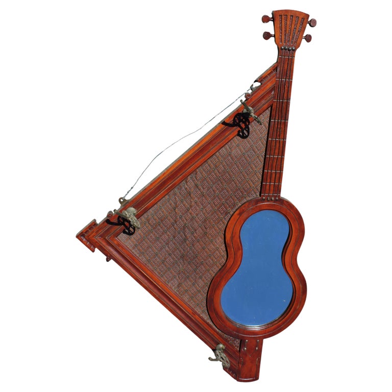 Entry Hall Guitar Mirror with 3 Hooks circa 1950s