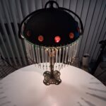 Bronze Lamp by Albert Reimann (cabachon jewels, glass rod, bead fringe)
