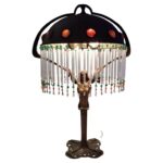 Bronze Lamp by Albert Reimann (cabachon jewels, glass rod, bead fringe)