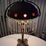 Bronze Lamp by Albert Reimann (cabachon jewels, glass rod, bead fringe)