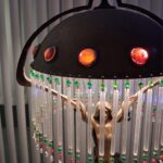 Bronze Lamp by Albert Reimann (cabachon jewels, glass rod, bead fringe)