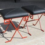 Pair of Steel and Leather Ottomans