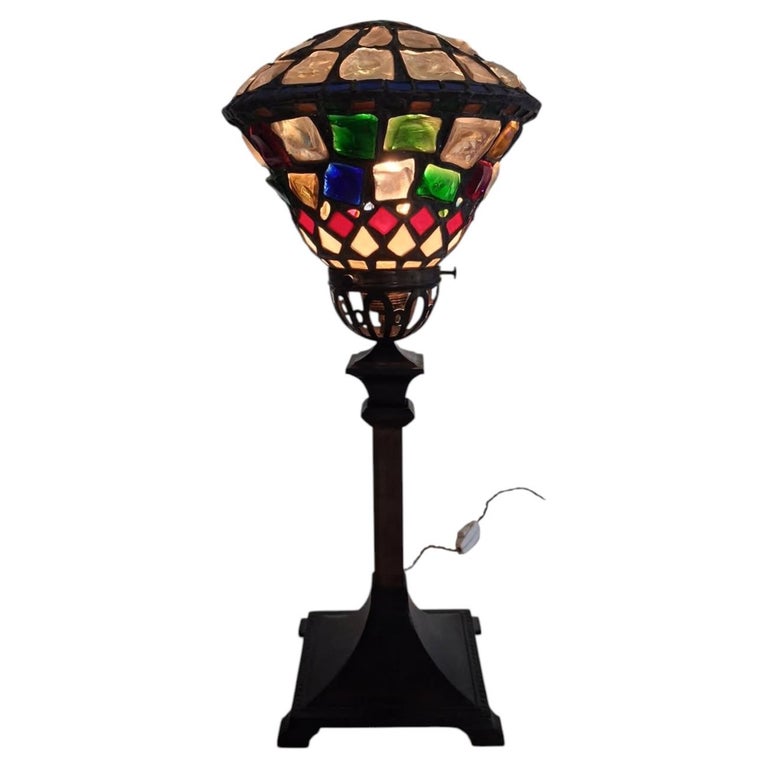 Arts and Crafts Chunk Glass Table Lamp circa 1910